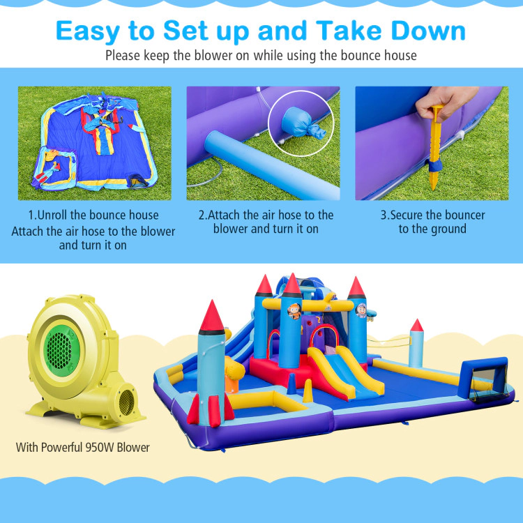 Hivvago Rocket Theme Inflatable Water Slide Park with 950W Blower