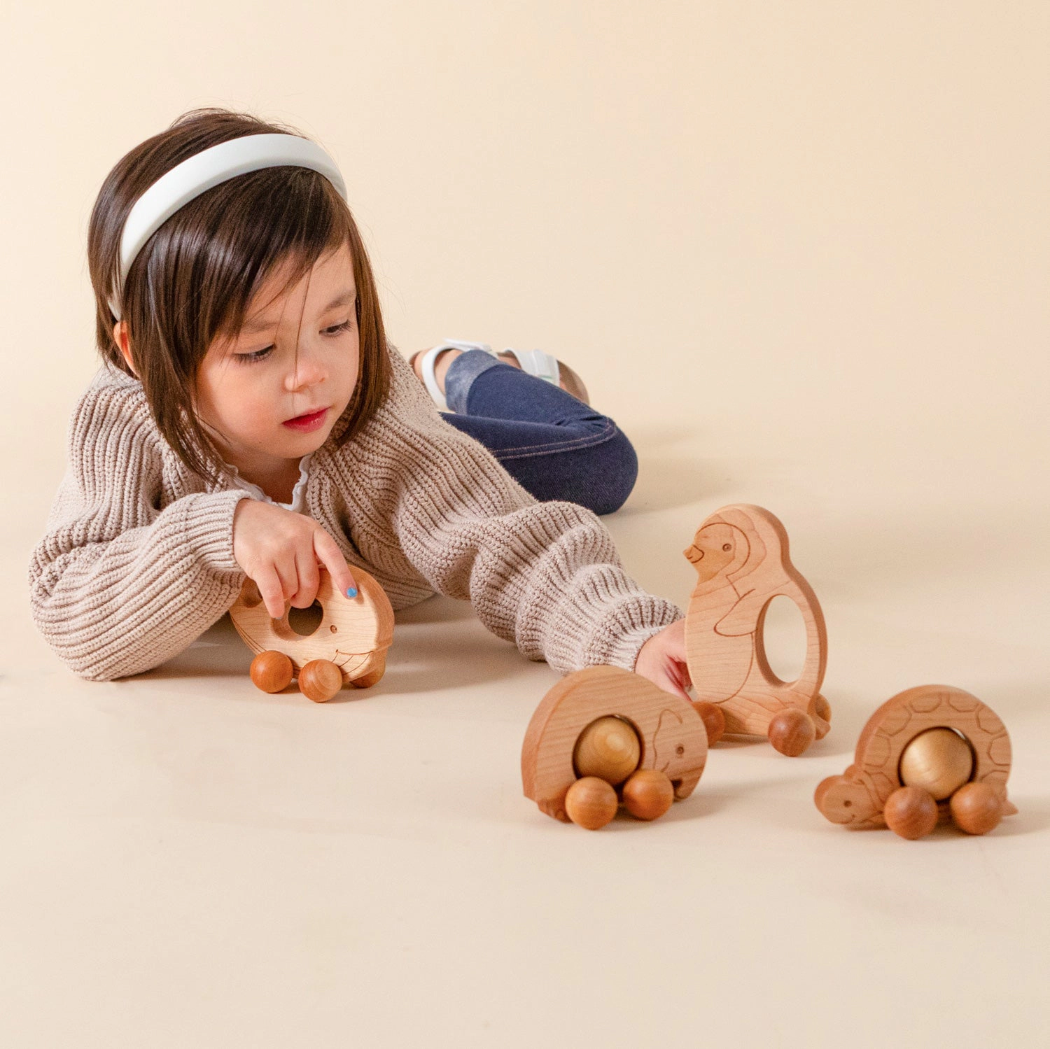 Roly Poly Turtle Push Toy - Natural Wood, Made in USA