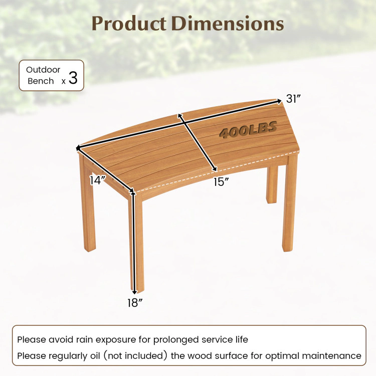 Hivvago Outdoor Curved Acacia  Wood Bench For Front Porch