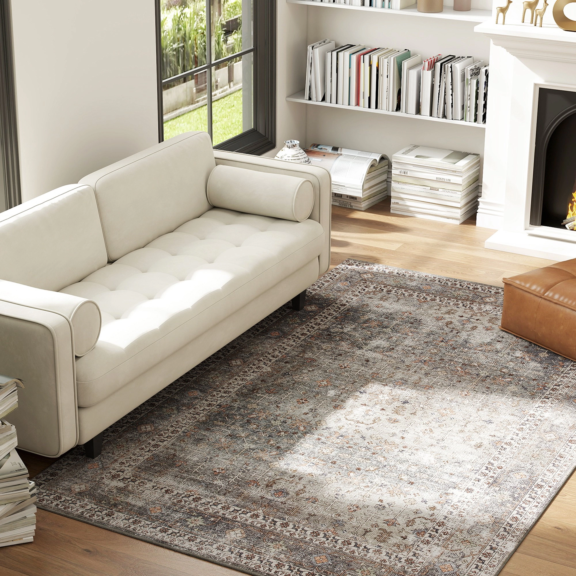 HONGGE Machine Washable Area Rug, Non-Slip Traditional Floor Cover Foldable Carpet for Living Room, Dark Mixed-Brown