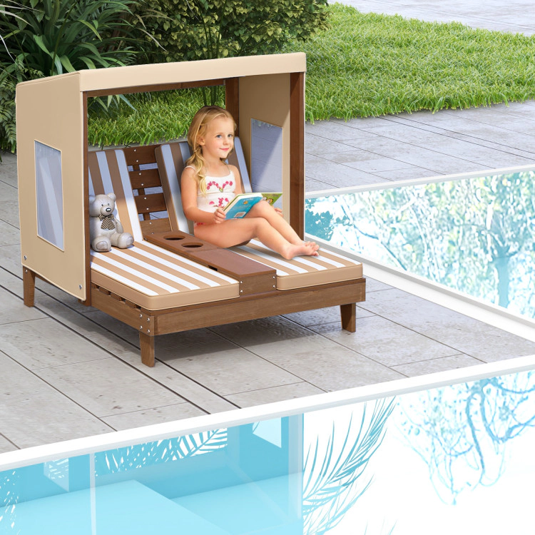 Hivvago Kids Patio Lounge Chair With Cup Holders And Awning