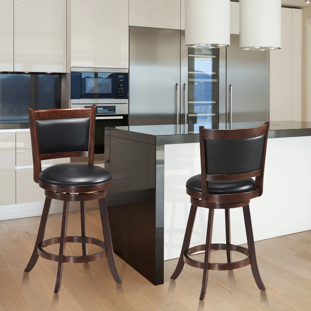 SUGIFT Swivel Counter Stool Dining Chair with Upholstered Seat 264-lb Capacity Brown 24-in Seat Height