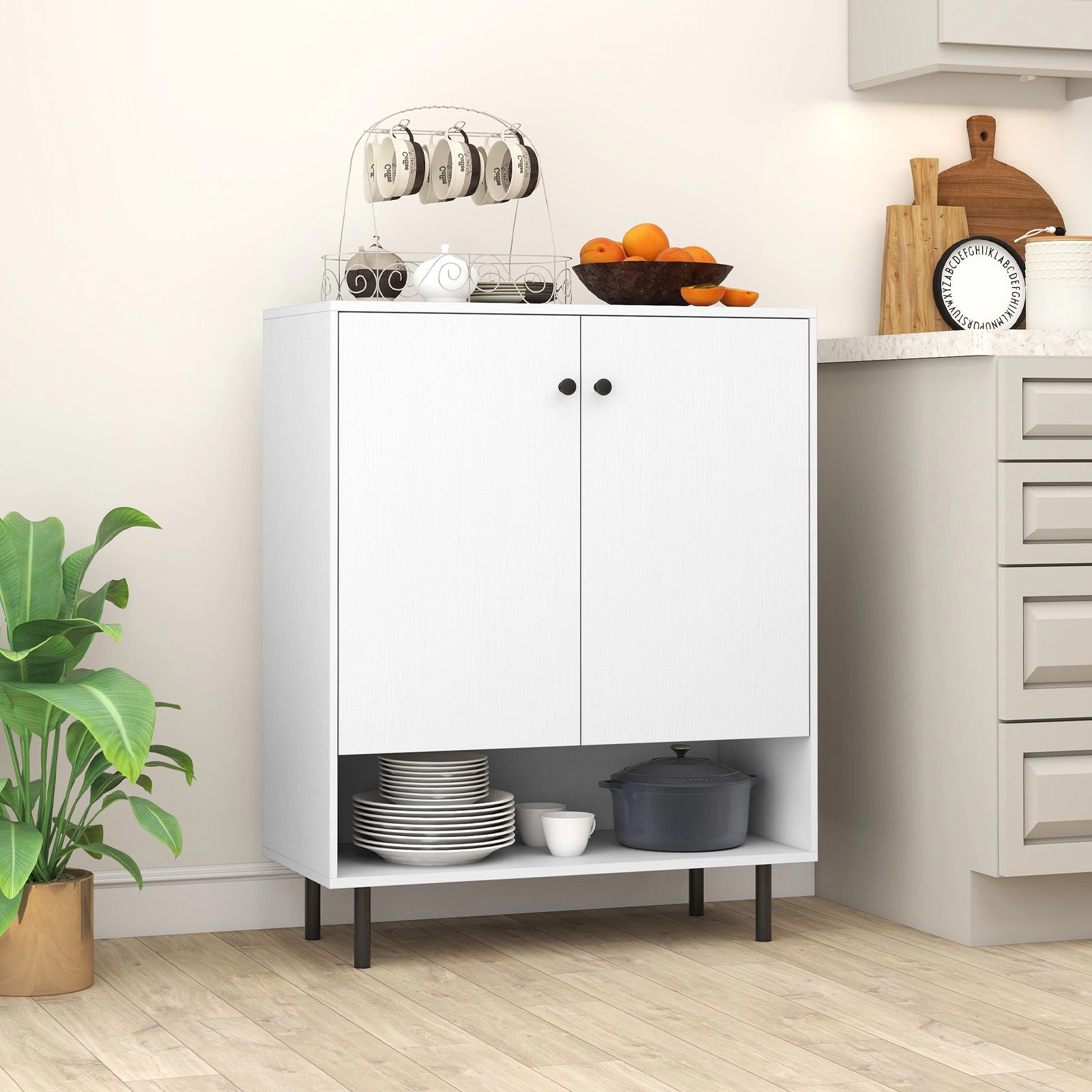 SlickBlue Modern Buffet Cabinet with Adjustable Shelves and Storage White