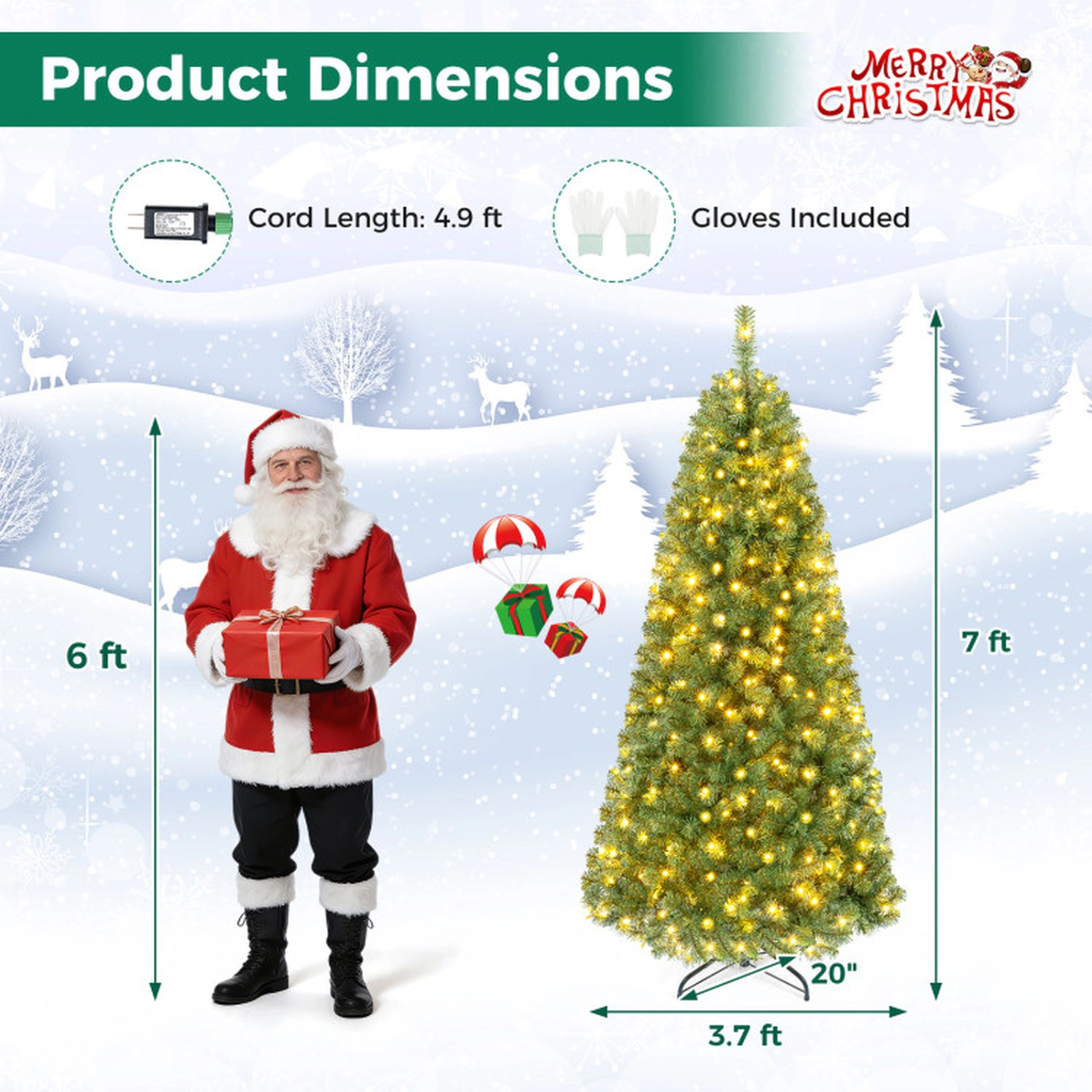 SUGIFT 7-ft Green Pre-Lit Artificial Christmas Tree with 500 LED Lights 1181 Tips Remote and 9 Light Modes