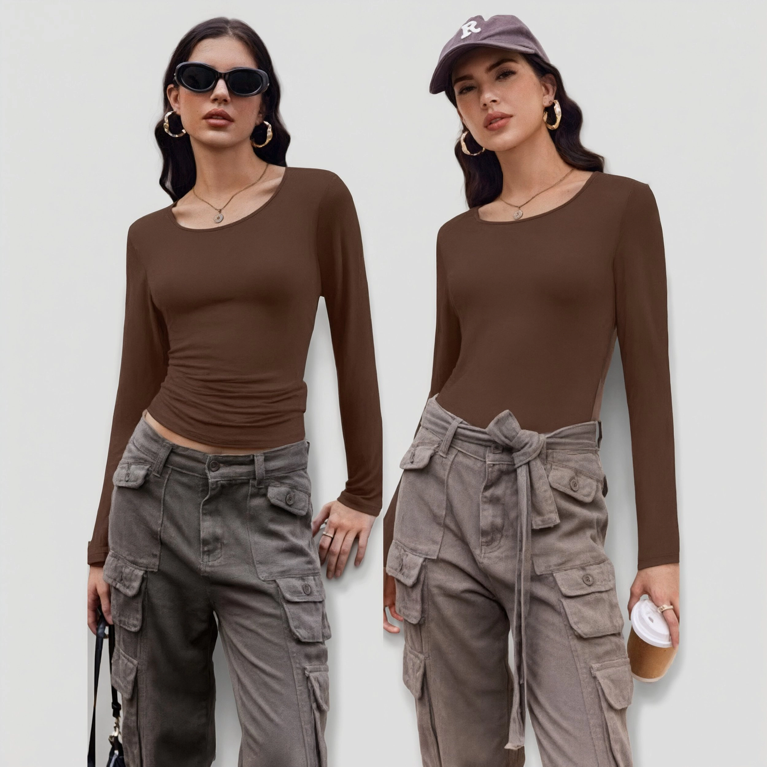 Ekouaer Women's Crew Neck Long Sleeve Ruched Slim Fit T-Shirt