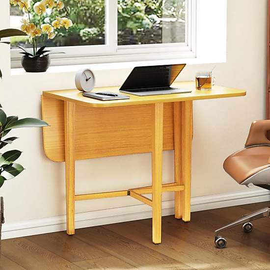LJG Foldable Dining Table for 2-4 People with Rubber Wood Legs for Small Space