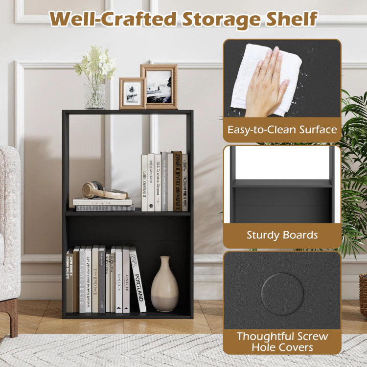 Hivvago Set of 2 3-Tier Bookshelf with Open Storage Compartment and Freestanding Display Shelf