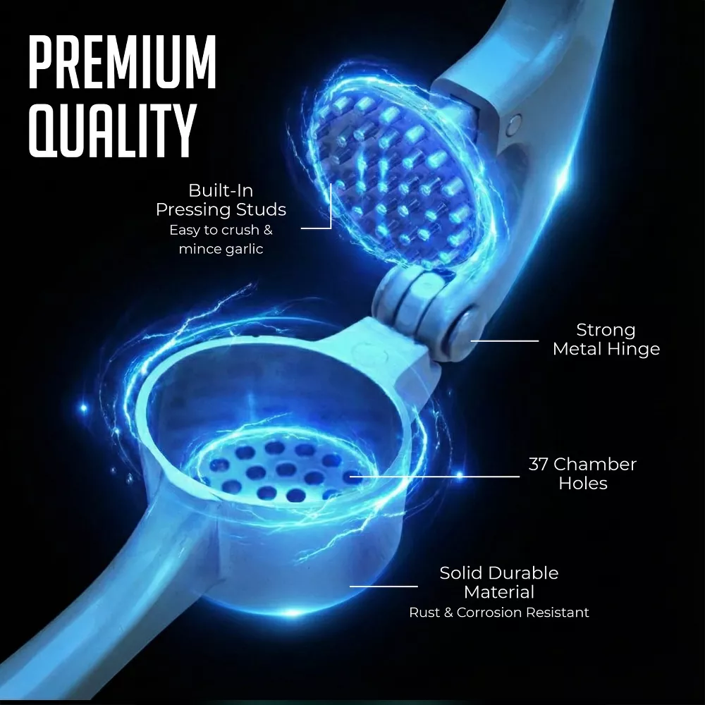 Luminuxe Garlic Press Set, Garlic Mincer w/ Silicone Peeler & Cleaning Brush, Easy Squeeze Ergonomic Handle, Rust Proof