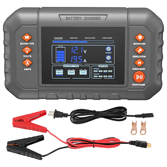 HONGGE Smart Battery Charger Lithium LiFePO4 Lead-Acid AGM / Gel / SLA Car Battery Charger with LCD Display Trickle