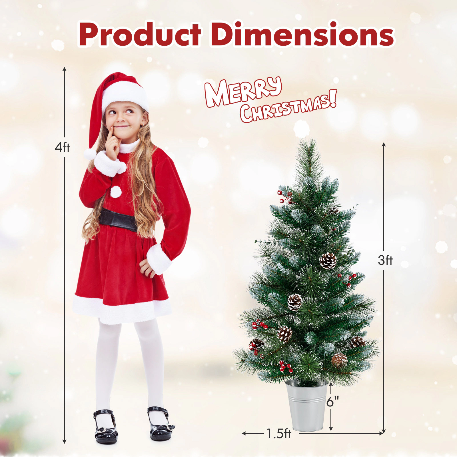 LJG 3 FT Battery-Operated Tabletop Holiday Decoration with 81 PVC and Pine Needles