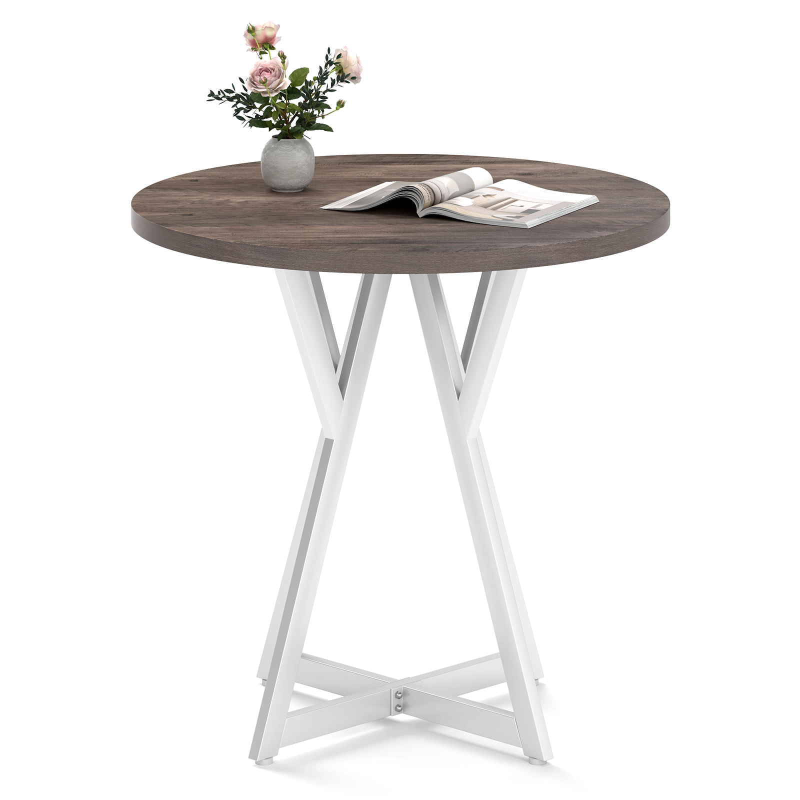 LJG 36 Inch Round Dining Table with Metal Pedestal Base