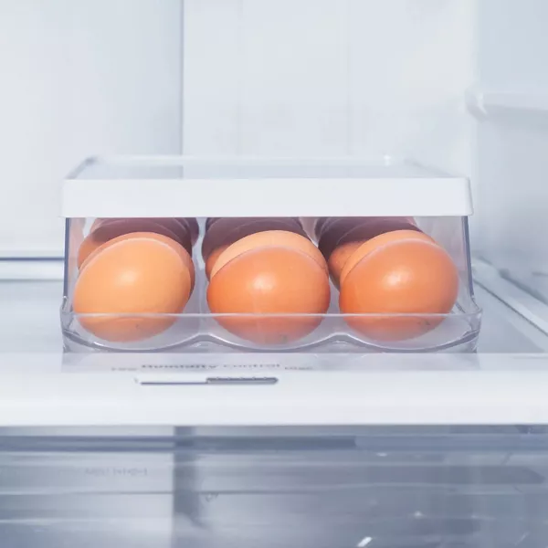 OU Egg Holder for Fridge, BPA Free Rolling Egg Organizer, Clear Stackable Refrigerator Storage Container for Kitchen