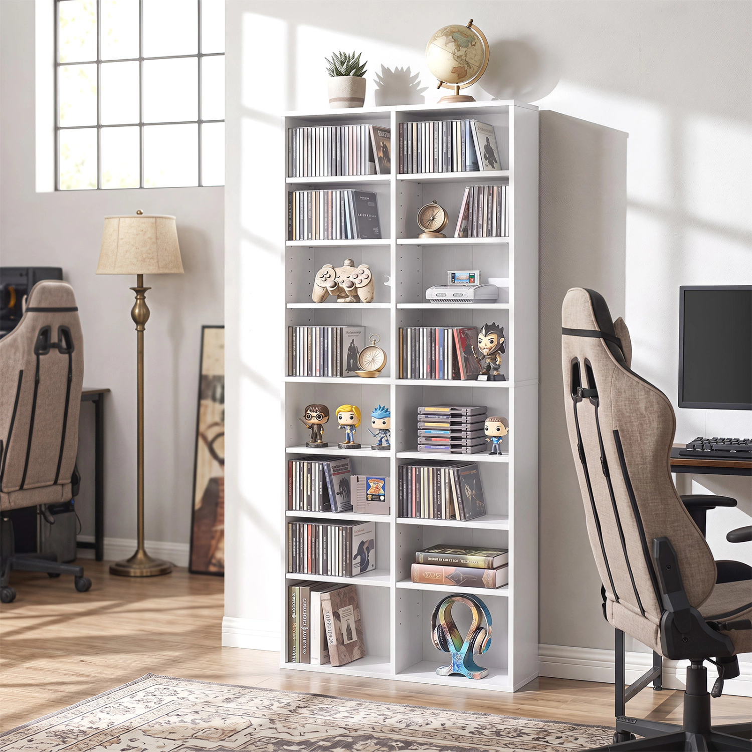 LJG 16 Compartment CD Storage Unit 54" Freestanding Open Display Shelf with 12 Removable Shelves