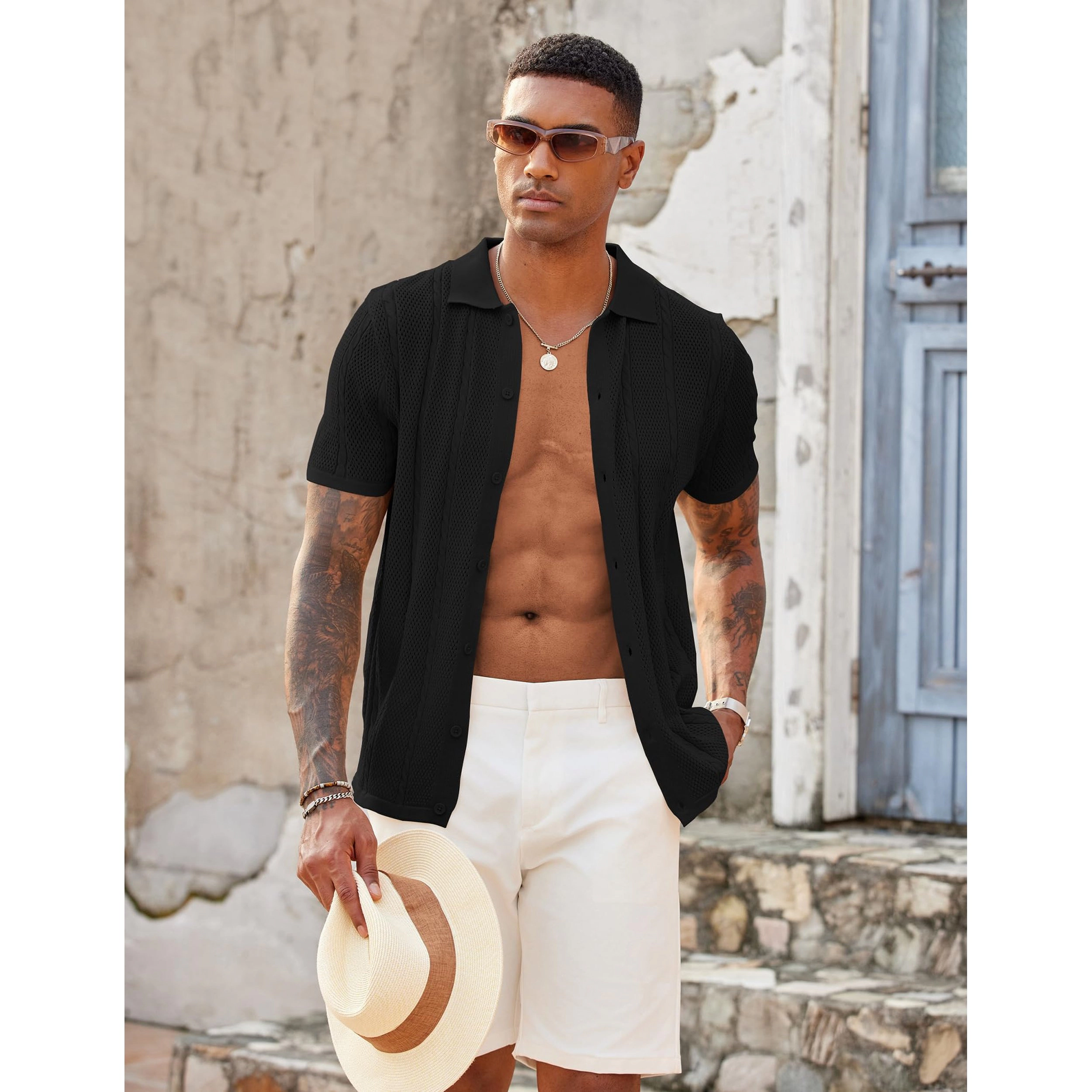 COOFANDY Men's Regular Fit Short Sleeve Knit Camp Shirt
