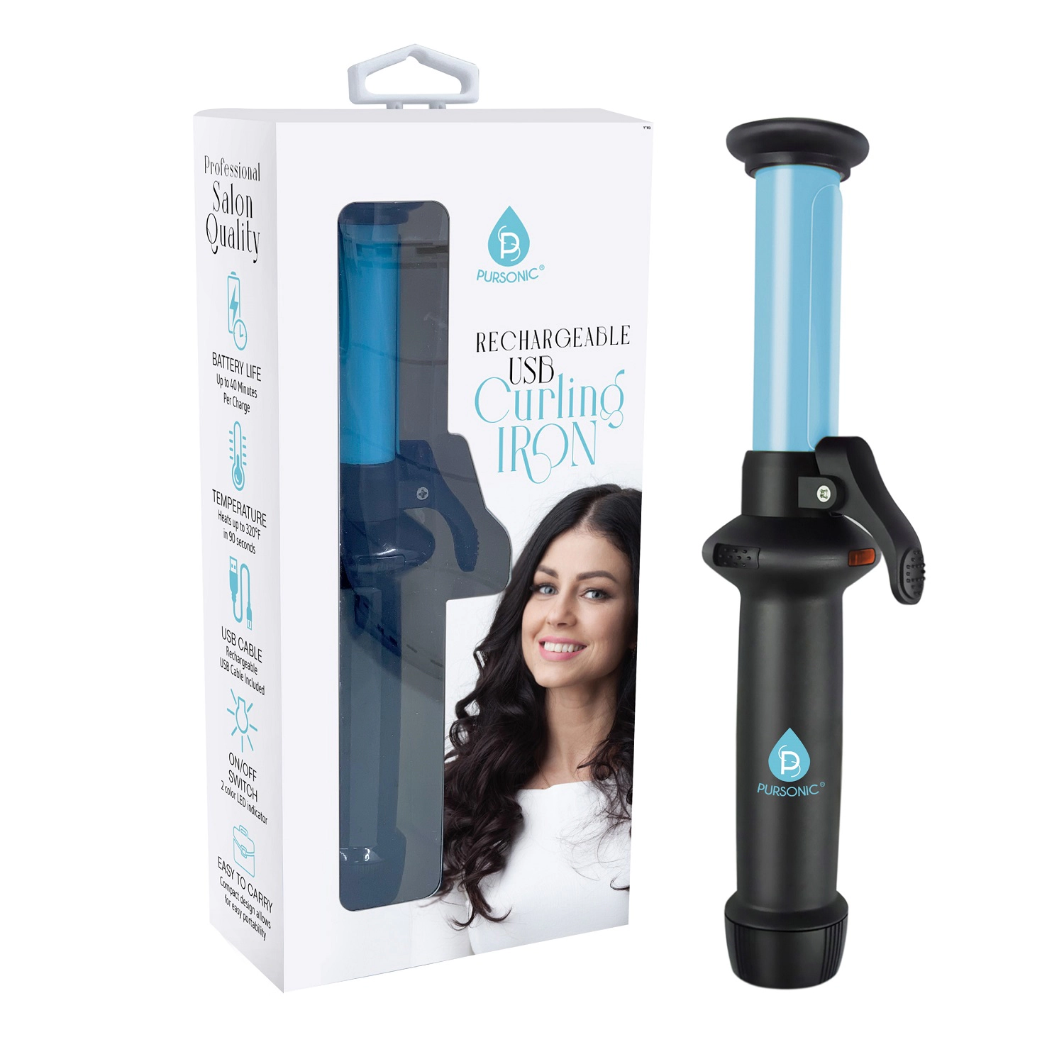 Pursonic Women's USB Rechargeable Mini Curling Iron