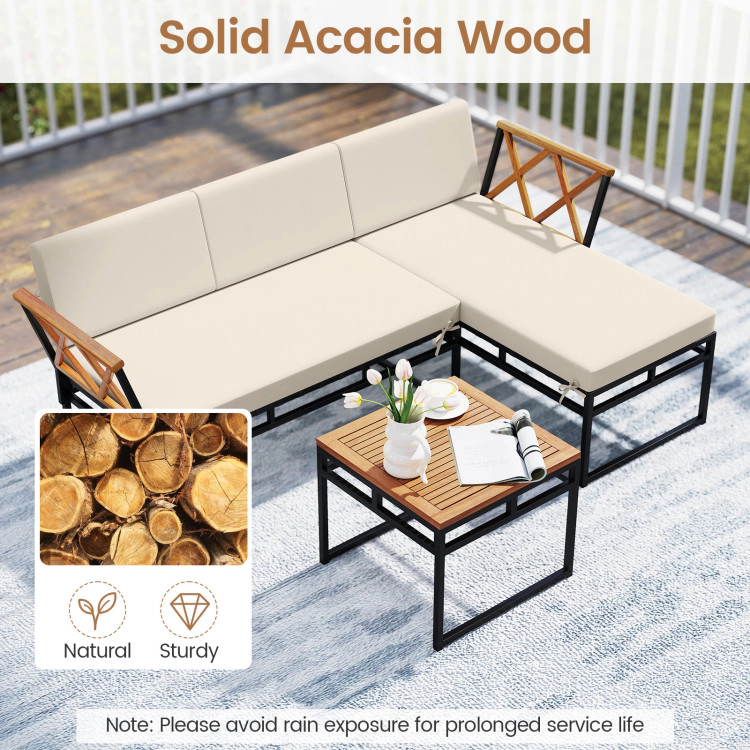 Hivvago 3-Piece L-Shaped Patio Furniture Set For Porch Backyard And Poolside-Beige