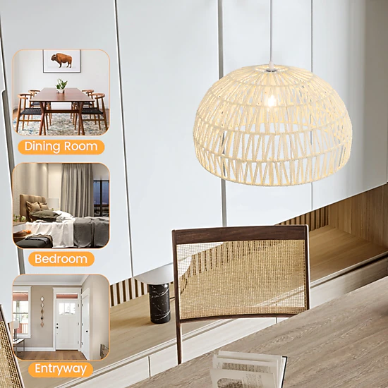 SUGIFT Hand-Woven Paper Farmhouse Pendant Light 17.5 x 10-in Lampshade 12-59-in Adjustable Rope E26 40W Max Beige