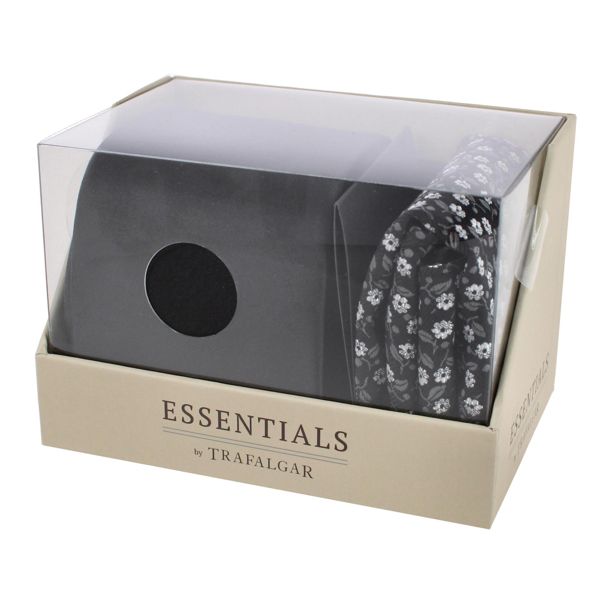 Essentials by Trafalgar Solid Necktie and Metallic Floral Pocket Square Set