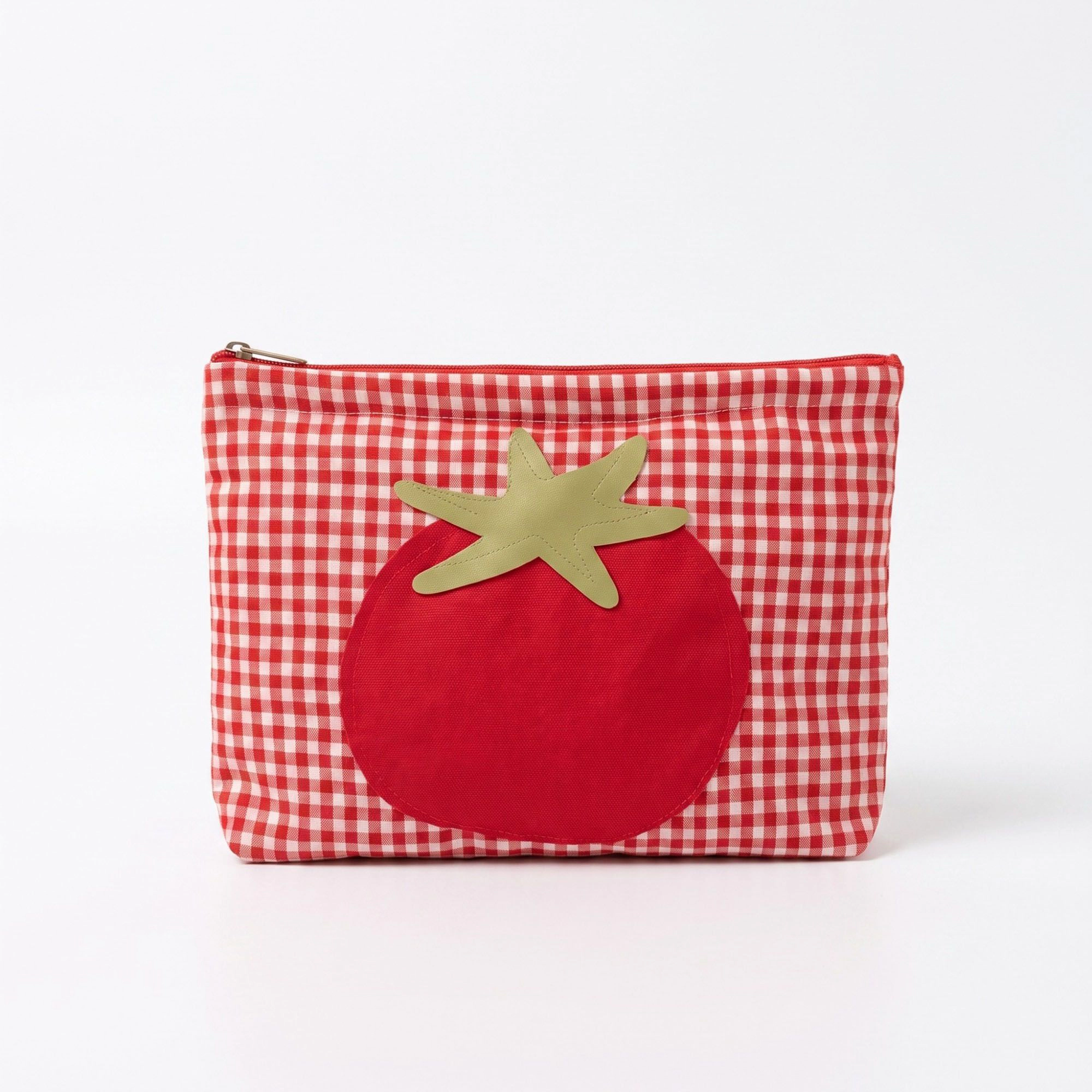 Alilang Unisex Tomato Applique Gingham Zippered Cosmetic Bag