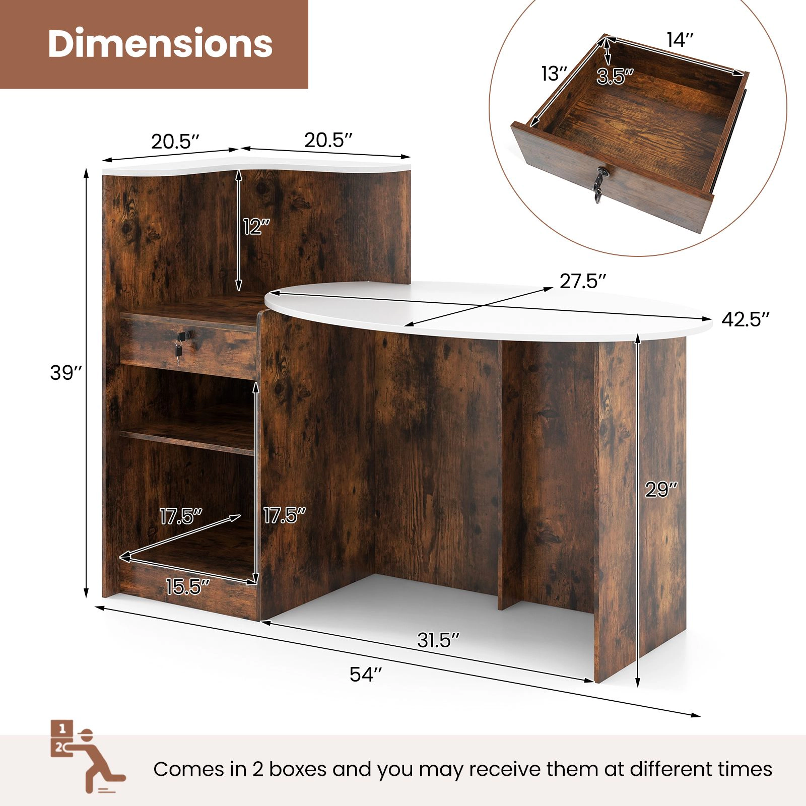 SlickBlue Office Reception Desk With Oval Tabletop Storage