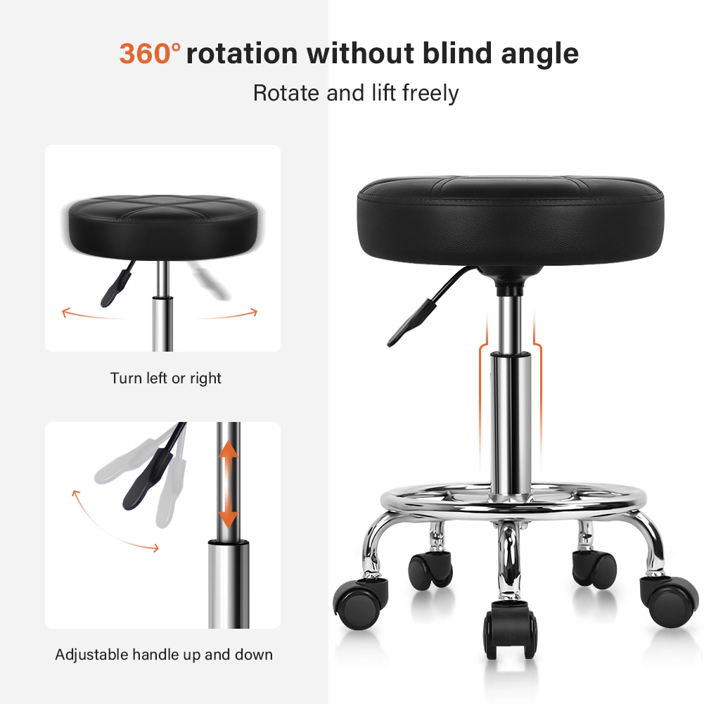 KKTONER Round Rolling Stool Chair PU Leather Height Adjustable Swivel Drafting Work SPA Shop Medical Salon Stools