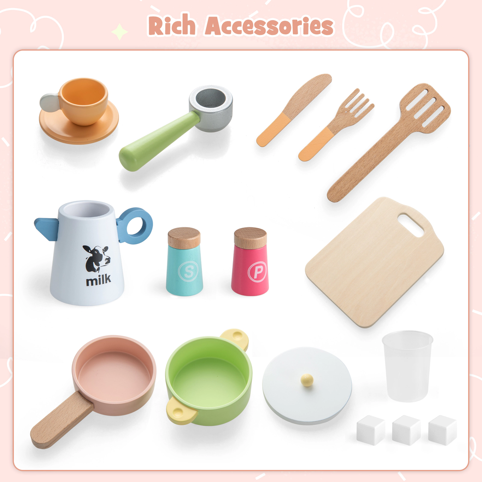 SUGIFT Kids Kitchen Playset with Microwave, Coffee Maker, Ice Maker and Oven Ages 3+ 36-in Tall Pink/White