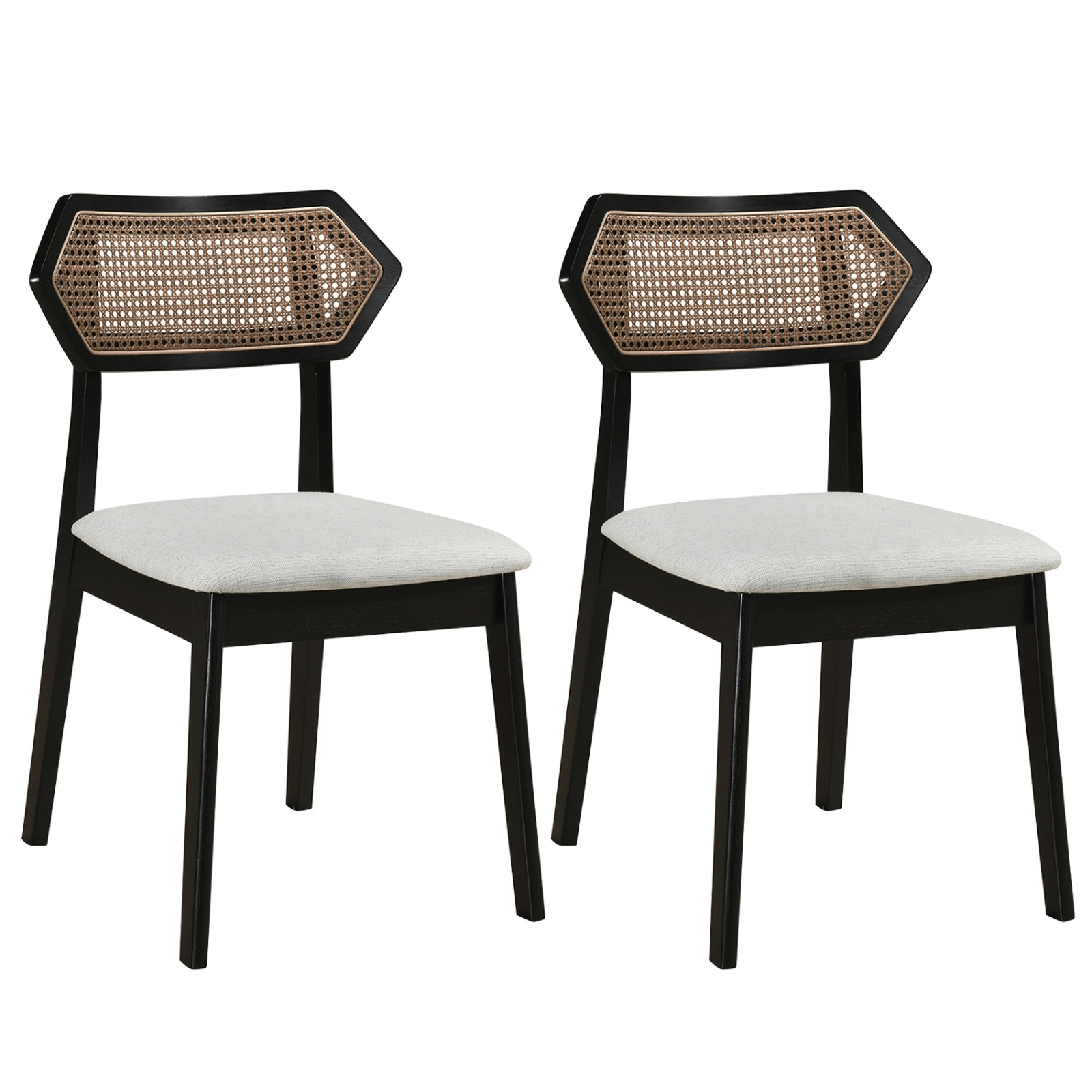 SUGIFT Set of 2 Black Mid-Century Armless Dining Chairs with Woven Rattan Backs