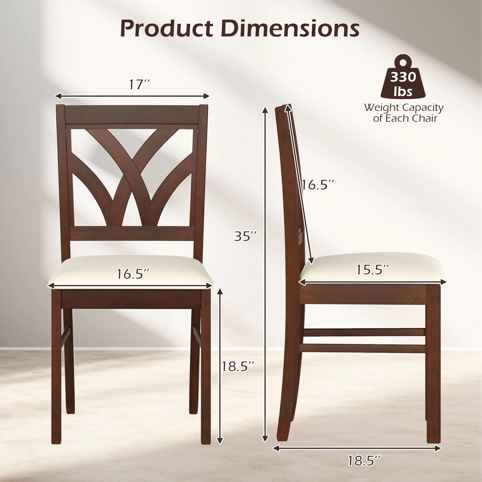 SlickBlue Unisex Set of 2 Upholstered Wooden Dining Chairs with Padded Seat