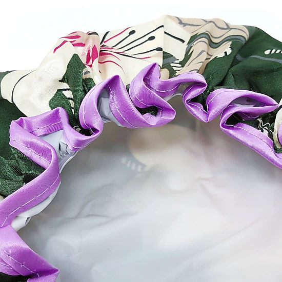 Wrapables Reusable Women's Waterproof Shower Caps for Long Hair, Lilies Green