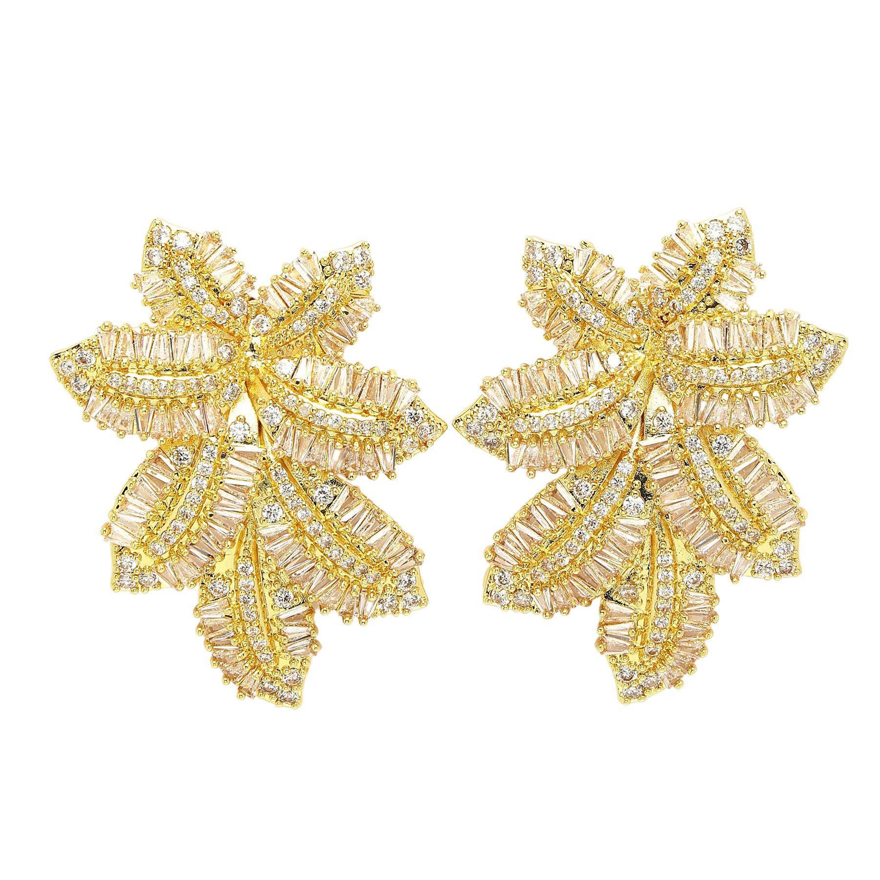 AGP PARIS Womens Diva Collection Cubic Zirconia Yellow Finish Leaf Stud Earrings