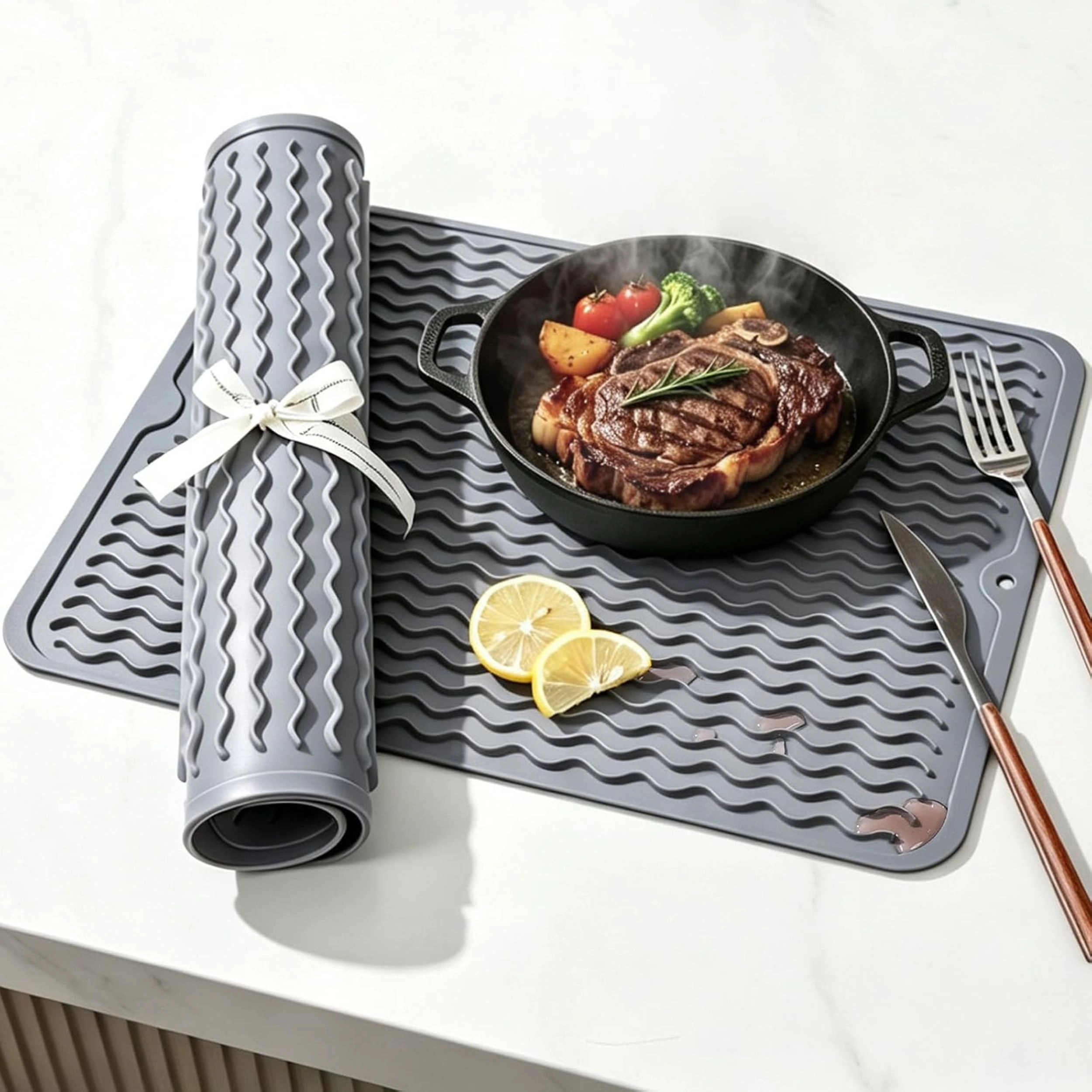 Stock Preferred Pack of 2 Silicone Dish Drying Mats for Kitchen Counter and Coffee Bar