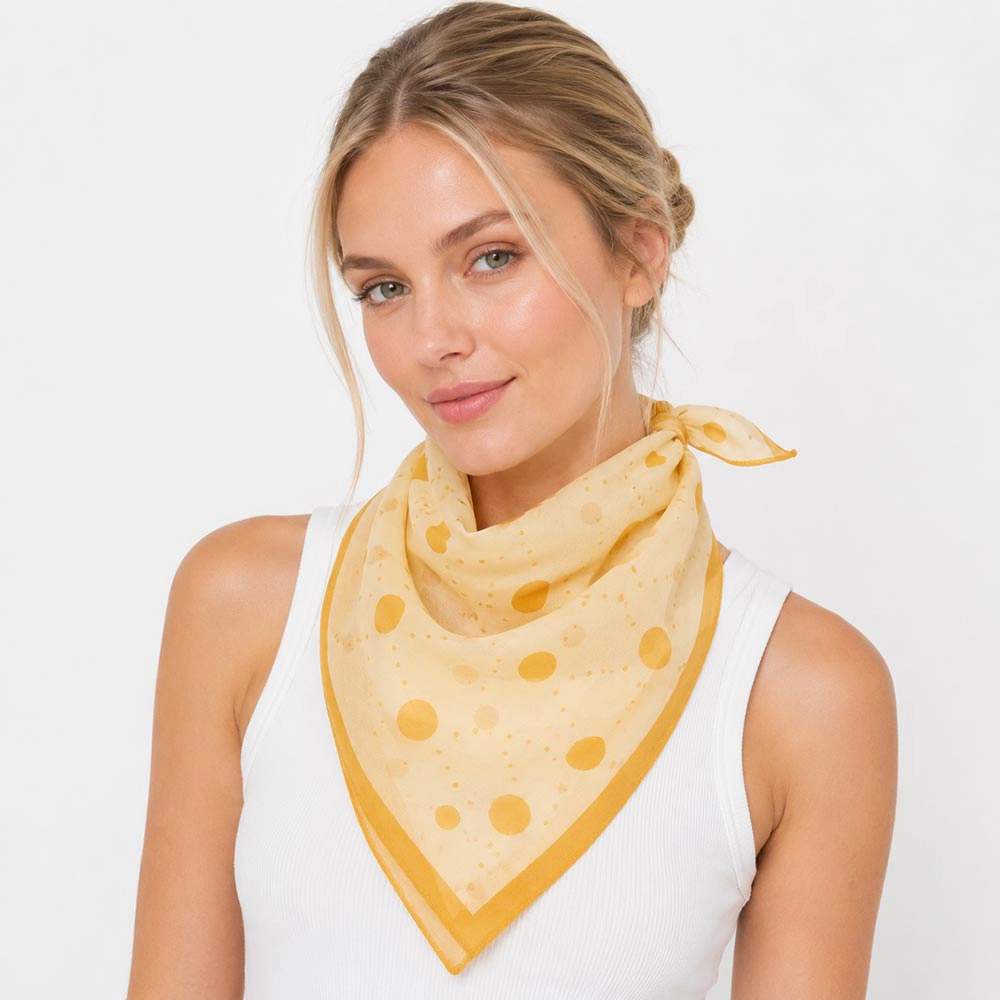 TRUEDAMES Lightweight Polka Dot Silk Square Scarf Yellow