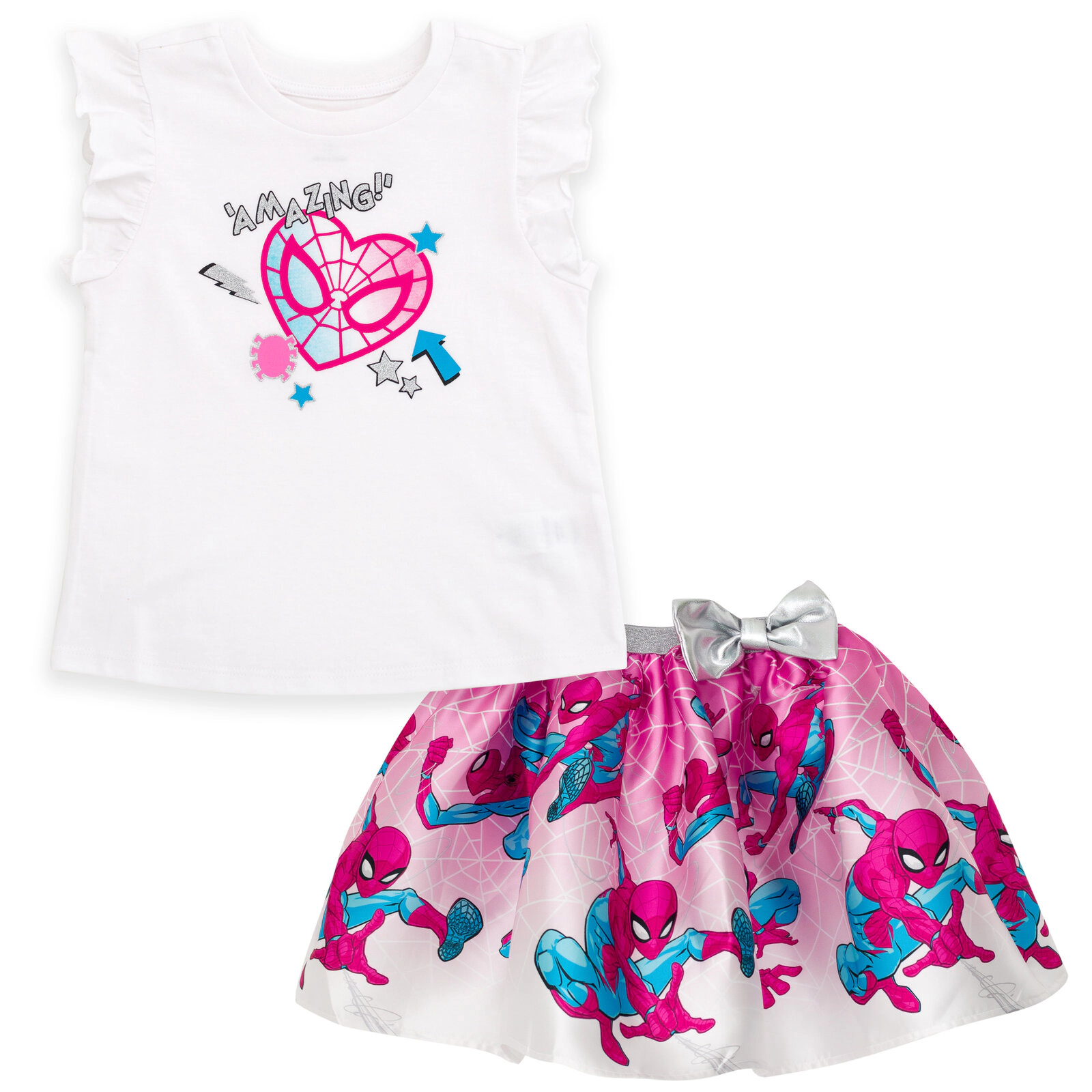 Marvel Spider-Man Girls' 2-Piece T-Shirt and Skirt Set