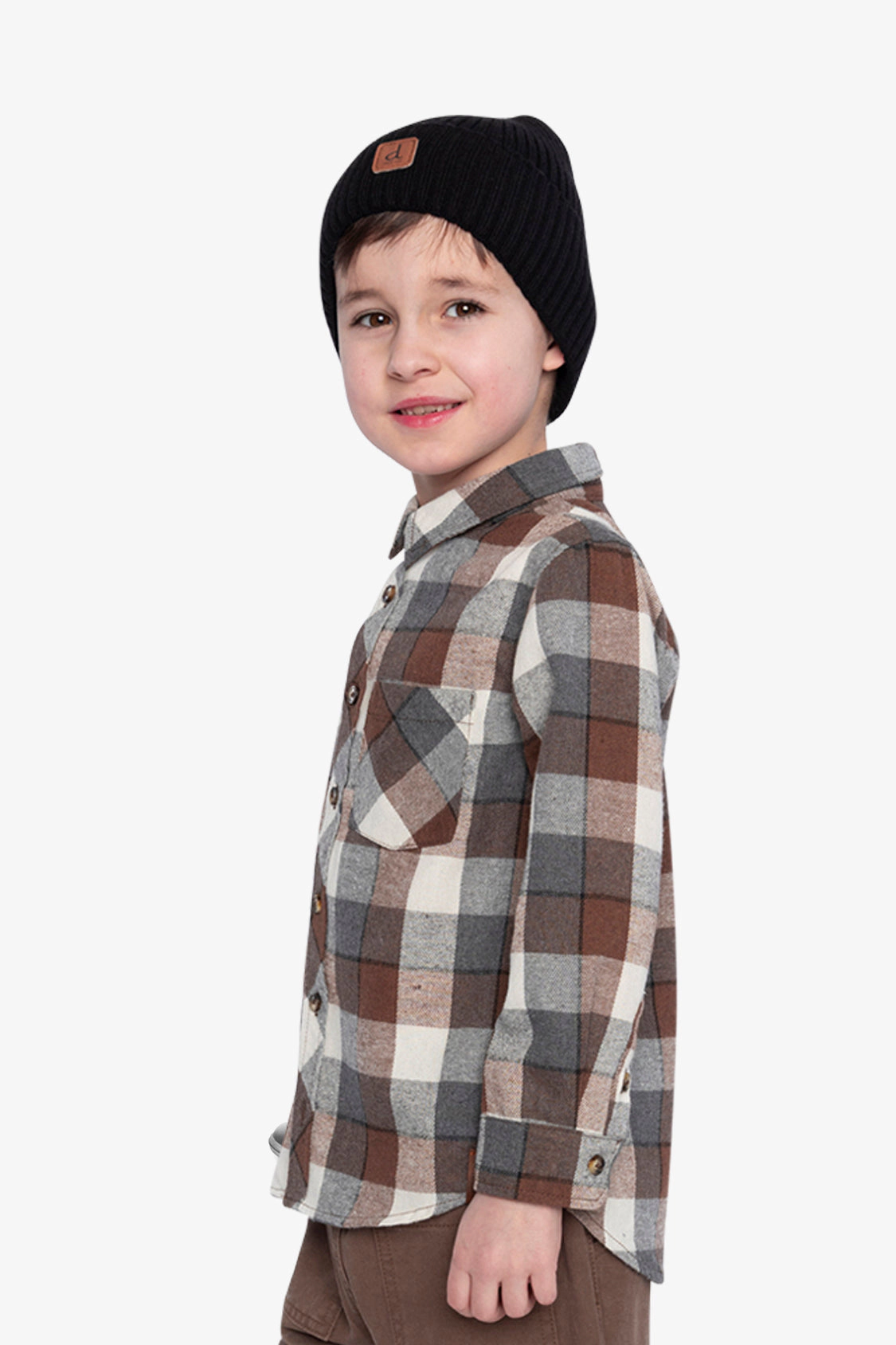 Deux par Boys Button Front Plaid Flannel Shirt with Chest Pocket