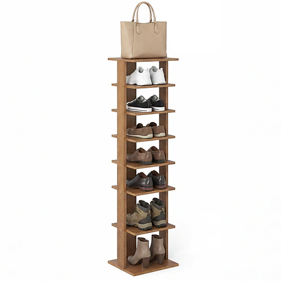 Glintex 7-Tier Narrow Shoe Tower with Classified Shelf Spacing for Entryways, Natural
