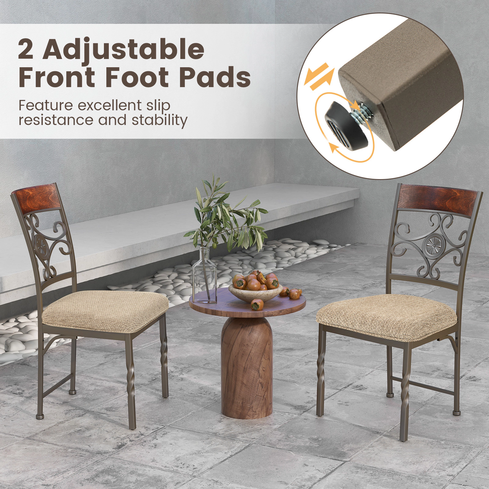 SUGIFT Set of 2 Brown Armless Dining Chairs with Scrolled Metal Back 23-in W 38-in H 330-lb Per Chair