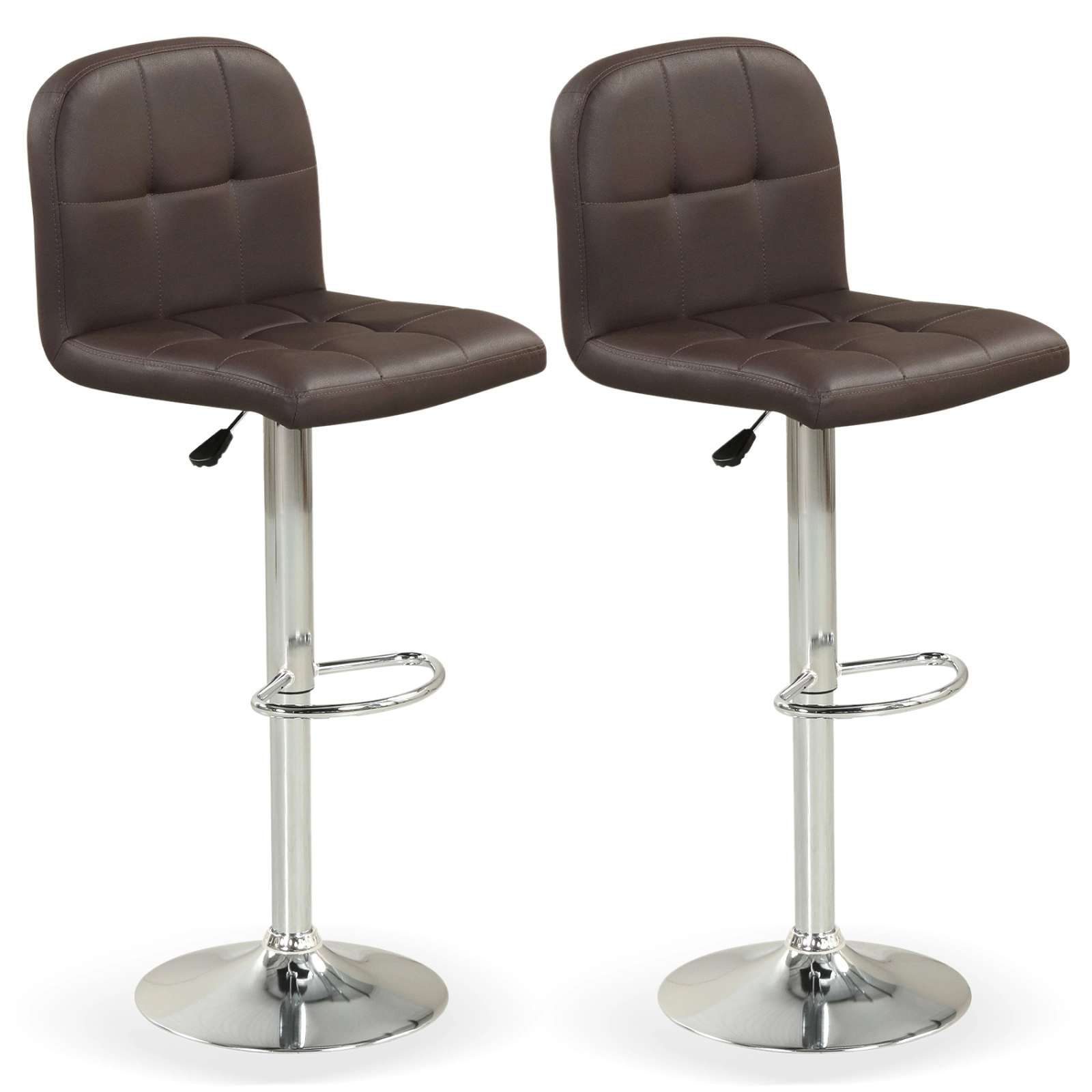 SUGIFT Faux Leather Seat and Silver Base Set of 2 Brown Adjustable Swivel Bar Stools