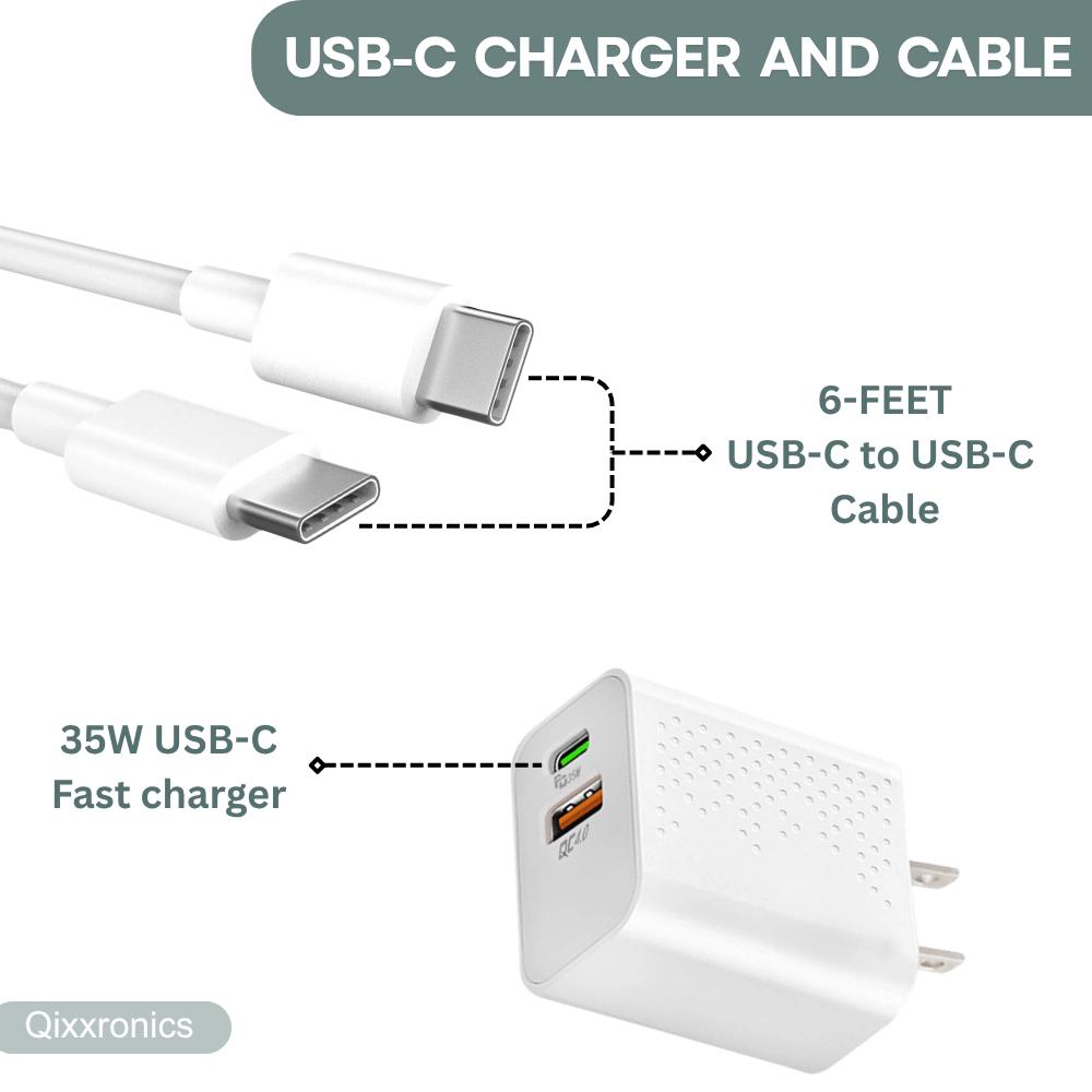 Qixxronics 6FT USBC Cable with USB C Fast Charger 35W for iPhone 17, iPhone Air, iPhone 16 Plus Pro Max 15 17e 16e
