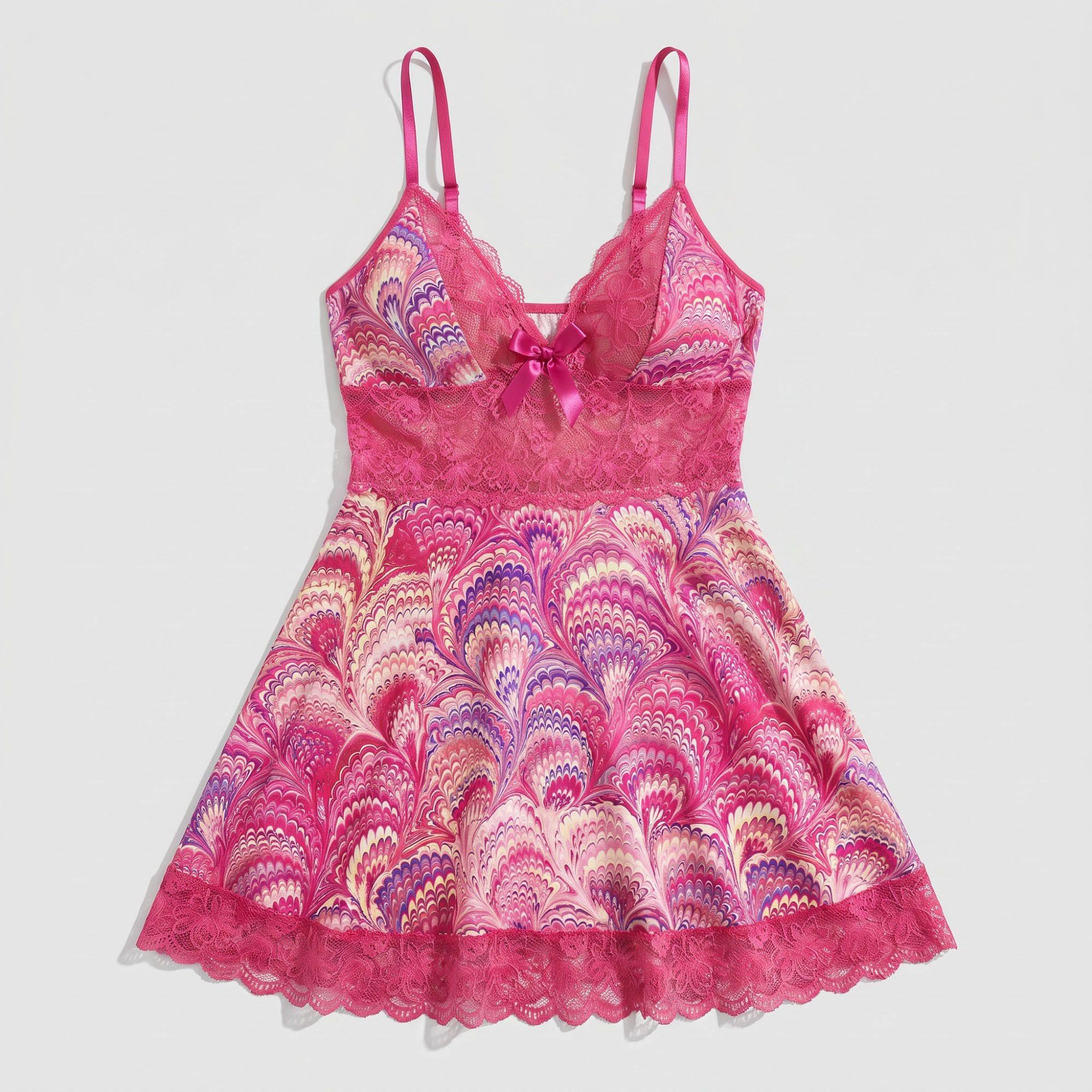 Anna-Kaci Women's Printed Lace Trim Chemise Nightgown