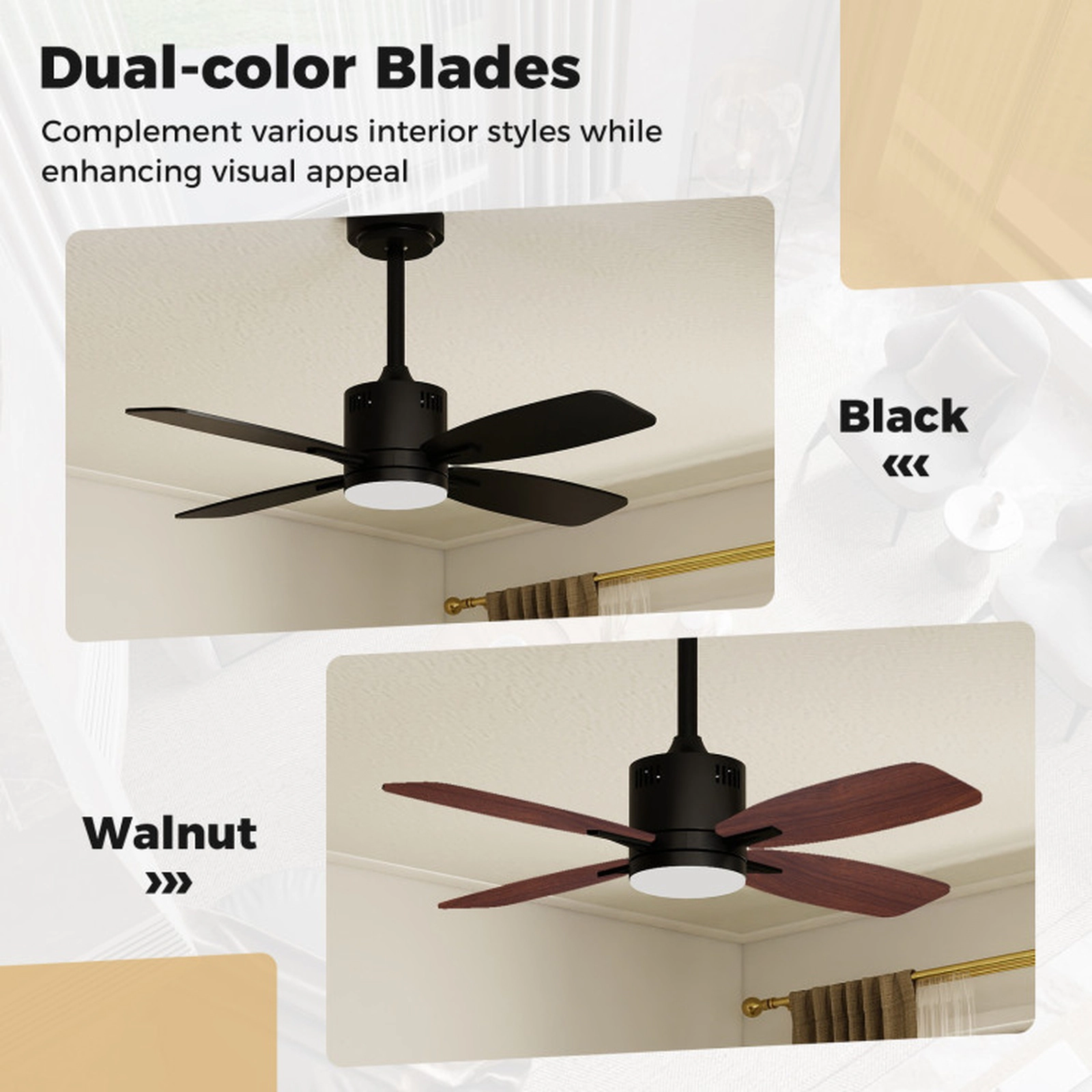 SUGIFT 42-Inch Ceiling Fan, 6-Speed Reversible DC Motor, 3CCT Dimmable LED, Remote
