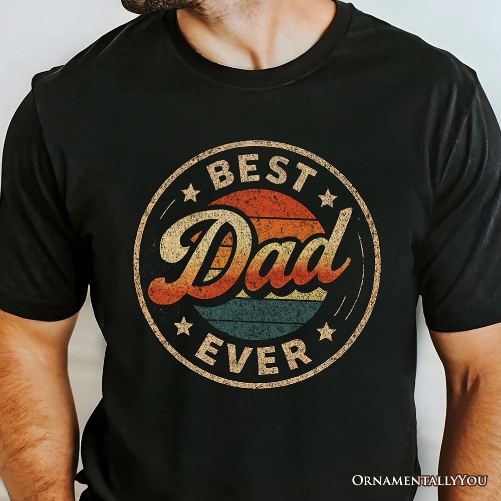 OrnamentallyYou Mens Best Dad Ever Retro Sunset T-Shirt