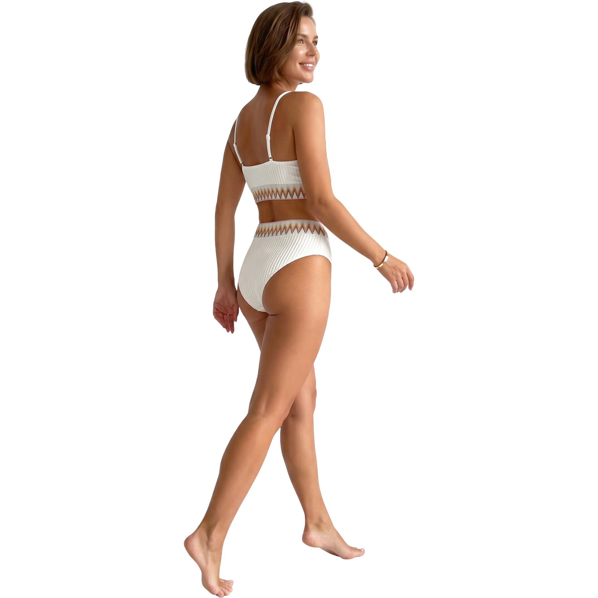 Anna-Kaci White Crochet Triangle Halter Bikini Set