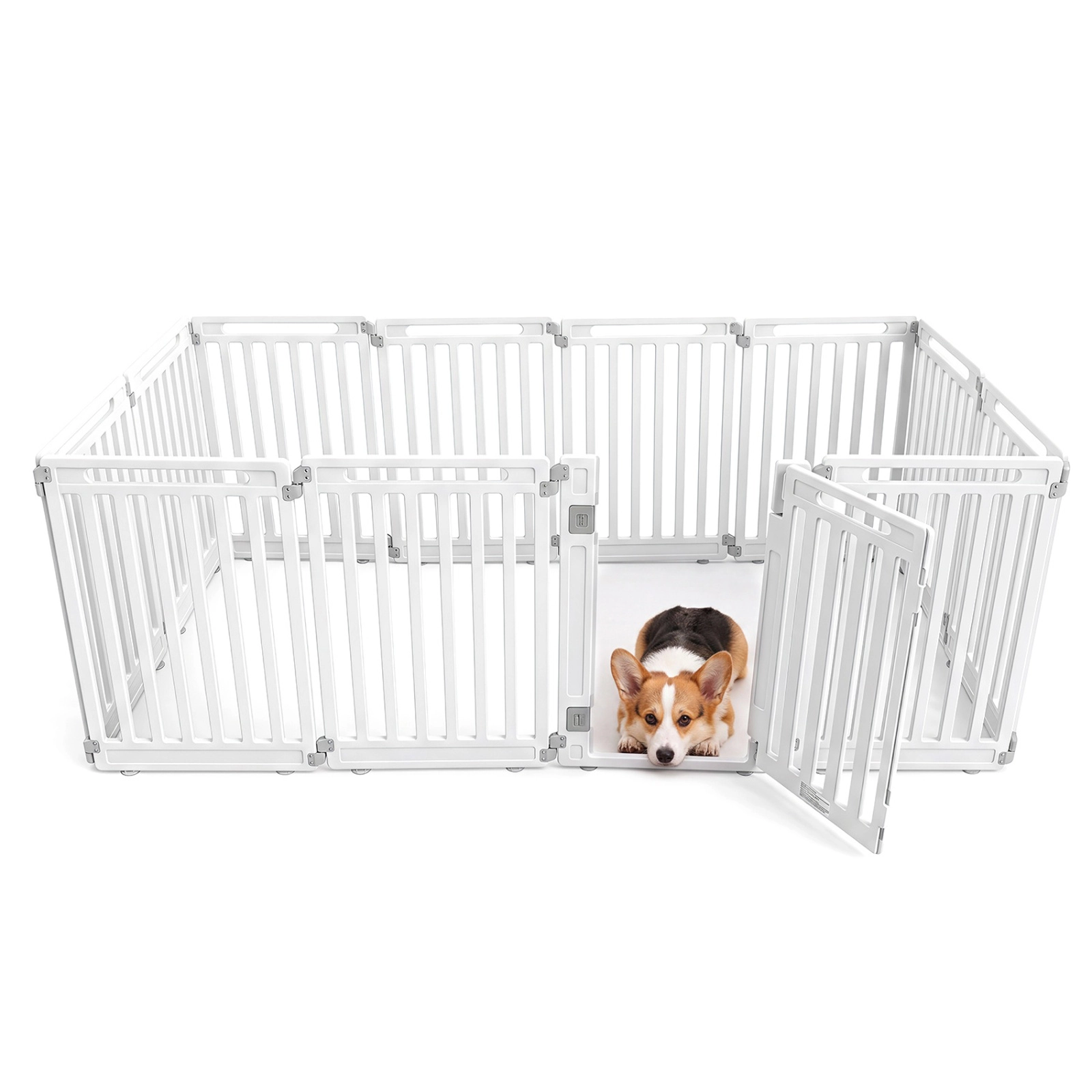 SUGIFT White 31.5-in Indoor Outdoor Dog Playpen with 12 HDPE Panels Double Door Latches and Ground Stakes