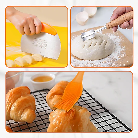 Cheer Collection Sourdough Proofing Set with 2 Round 9-Inch Rattan Bannetons and Baking Tools