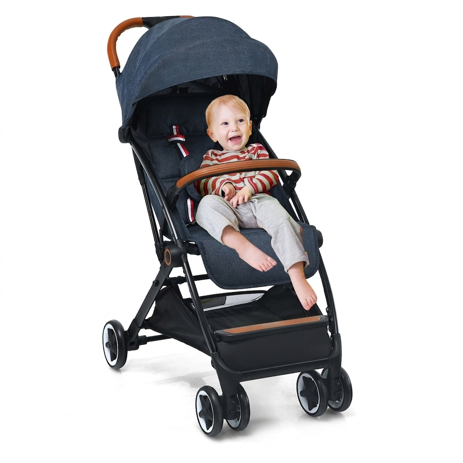 SUGIFT Blue 33-lb Capacity Lightweight Aluminum Baby Stroller with Mosquito Net Parasol and Pull Rod