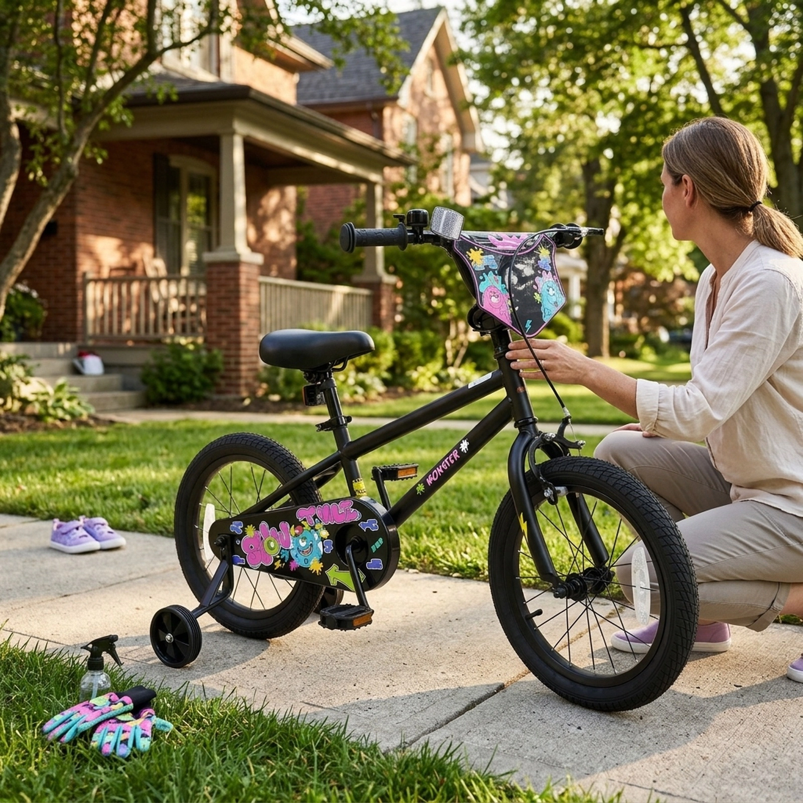 16-in Kids Bike with Training Wheels Custom Number Plate and Coaster Brake for Ages 4-7 Street Art Graphics Kids Bicycle