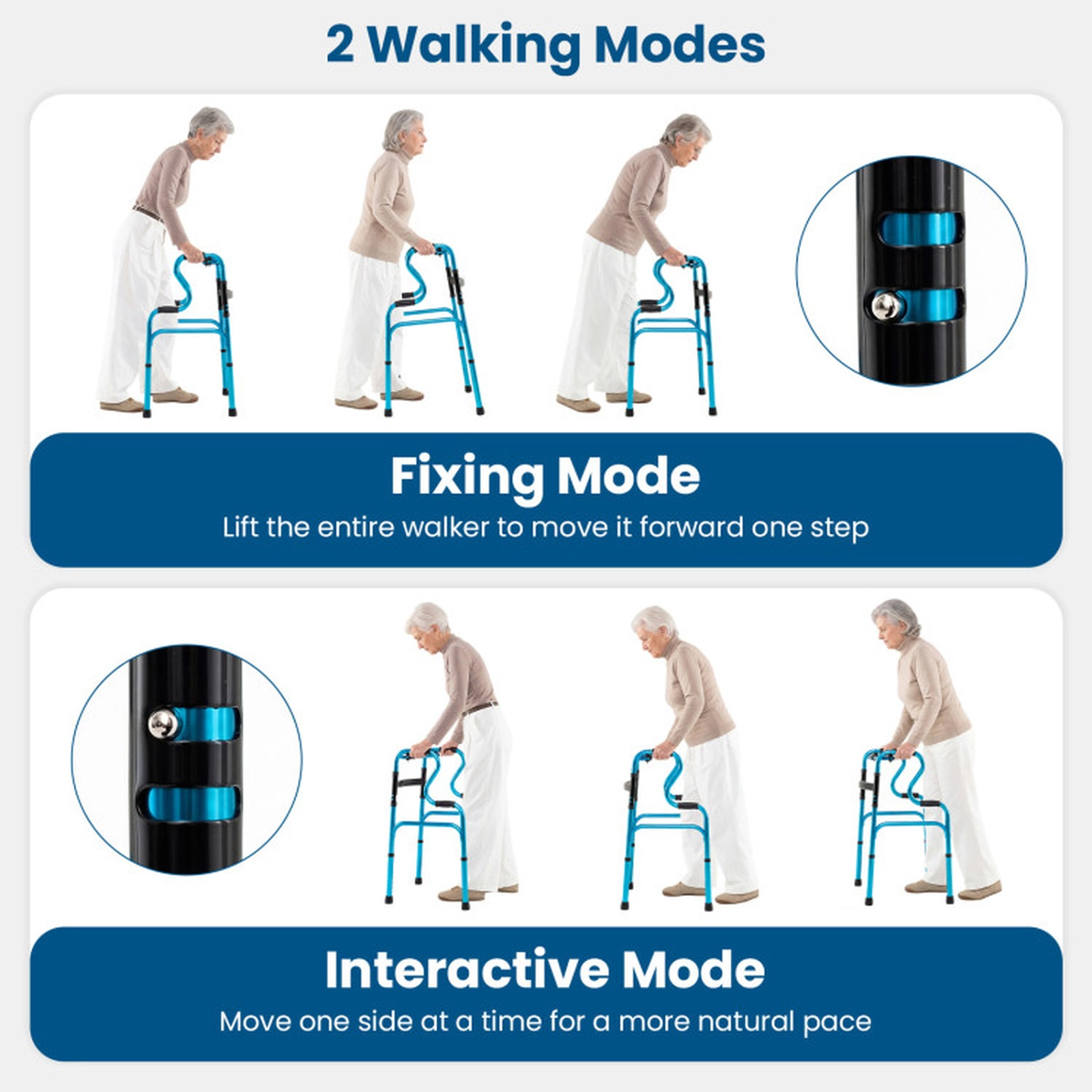 SUGIFT Folding Aluminum Walker, 400 lb Capacity, 8 Adjustable Heights
