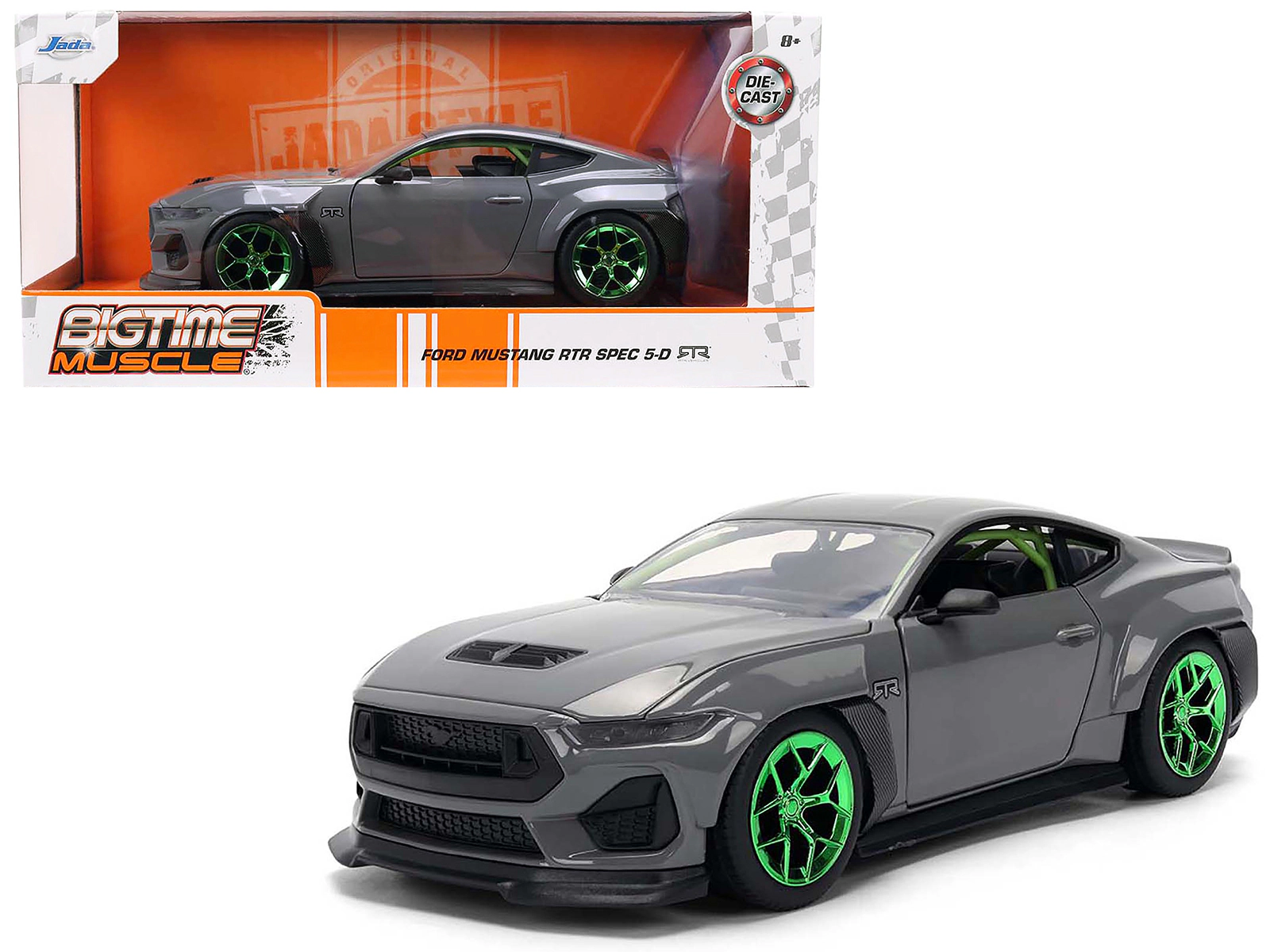Jada 2024 Ford Mustang RTR Gray with Green Wheels "Bigtime Muscle" Series 1/24 Diecast Model Car by Jada