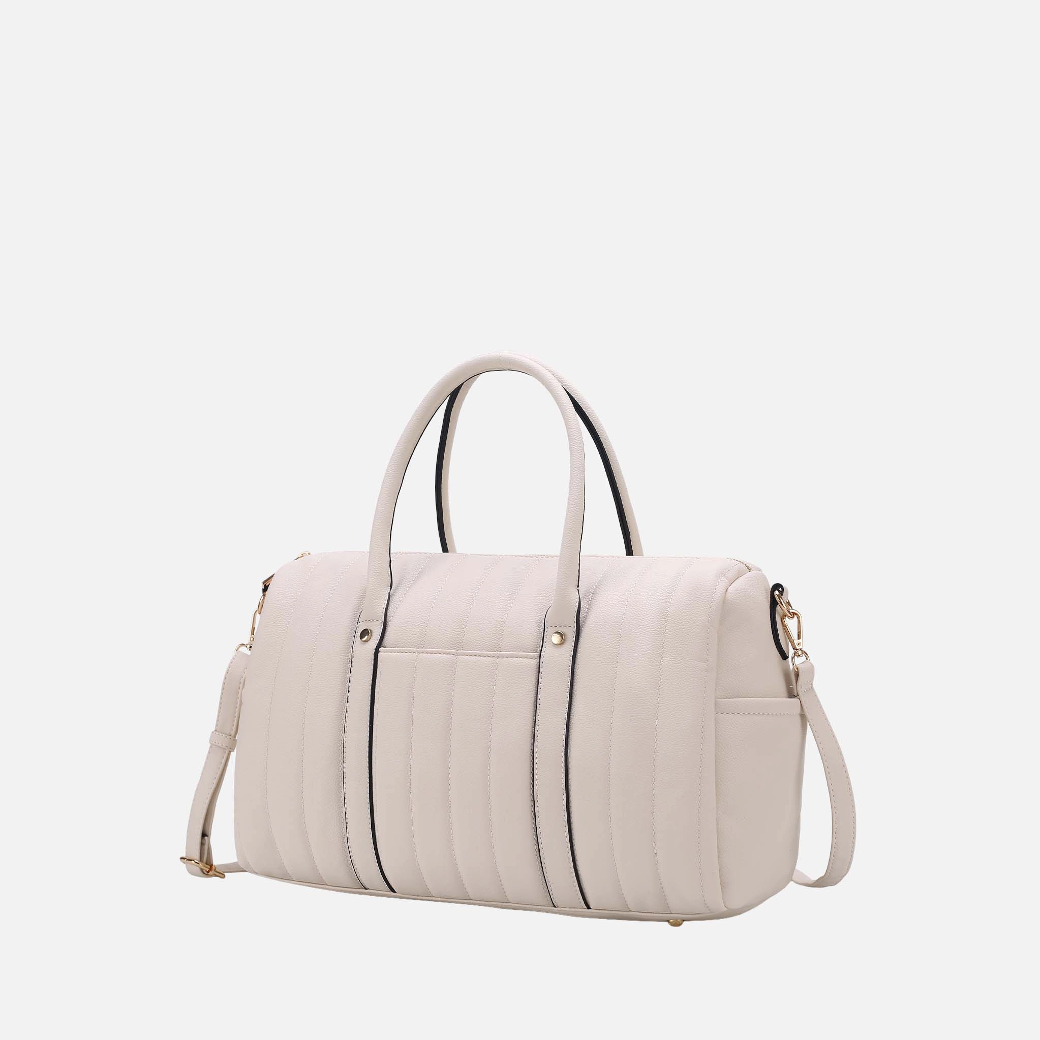 Mia K Collection Luana Quilted Pebbled Vegan Leather Duffle Bag, 17" Weekender with Removable Shoulder Strap