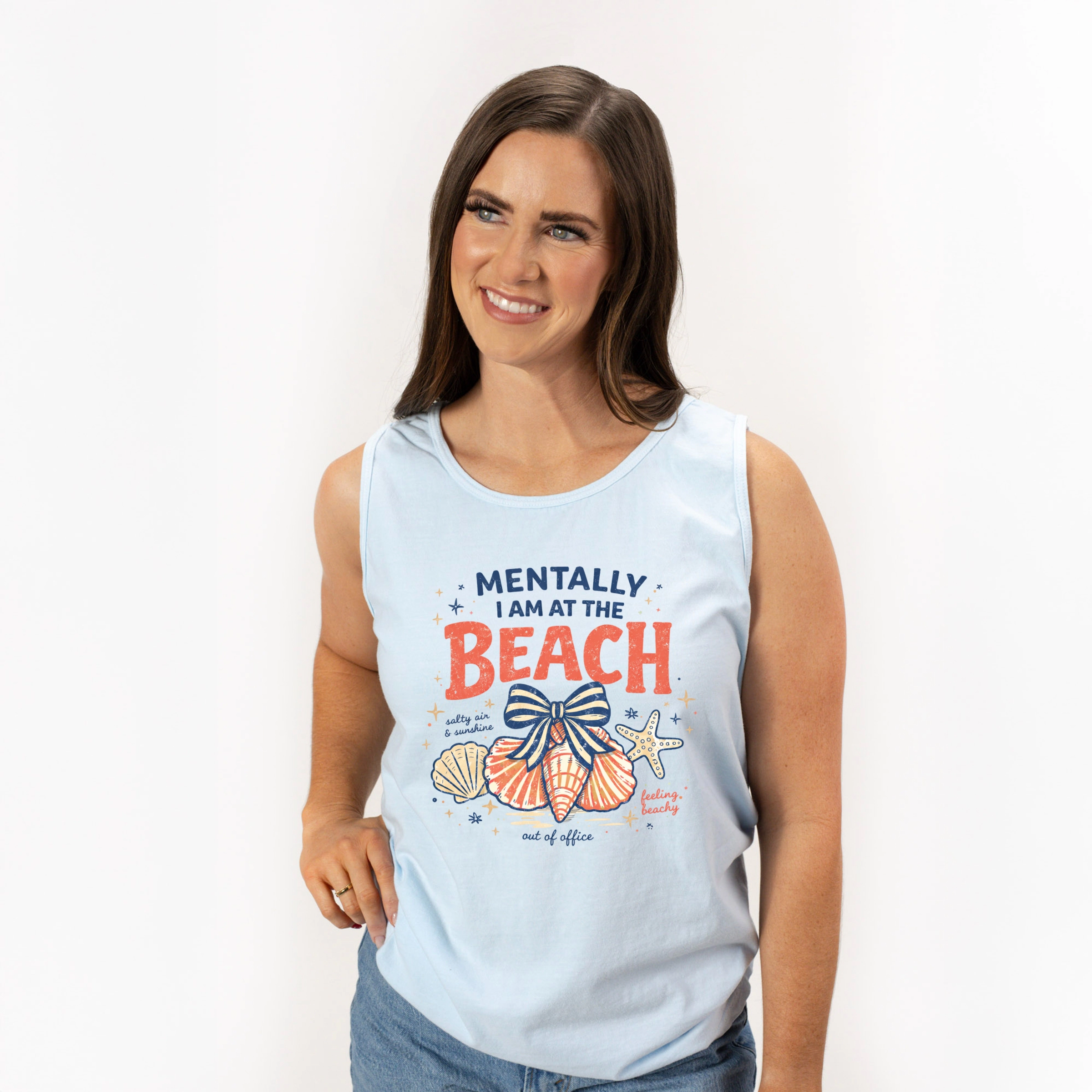 Simply Sage Market - Mentally I Am At The Beach Women's Garment Dyed Graphic Tank Top